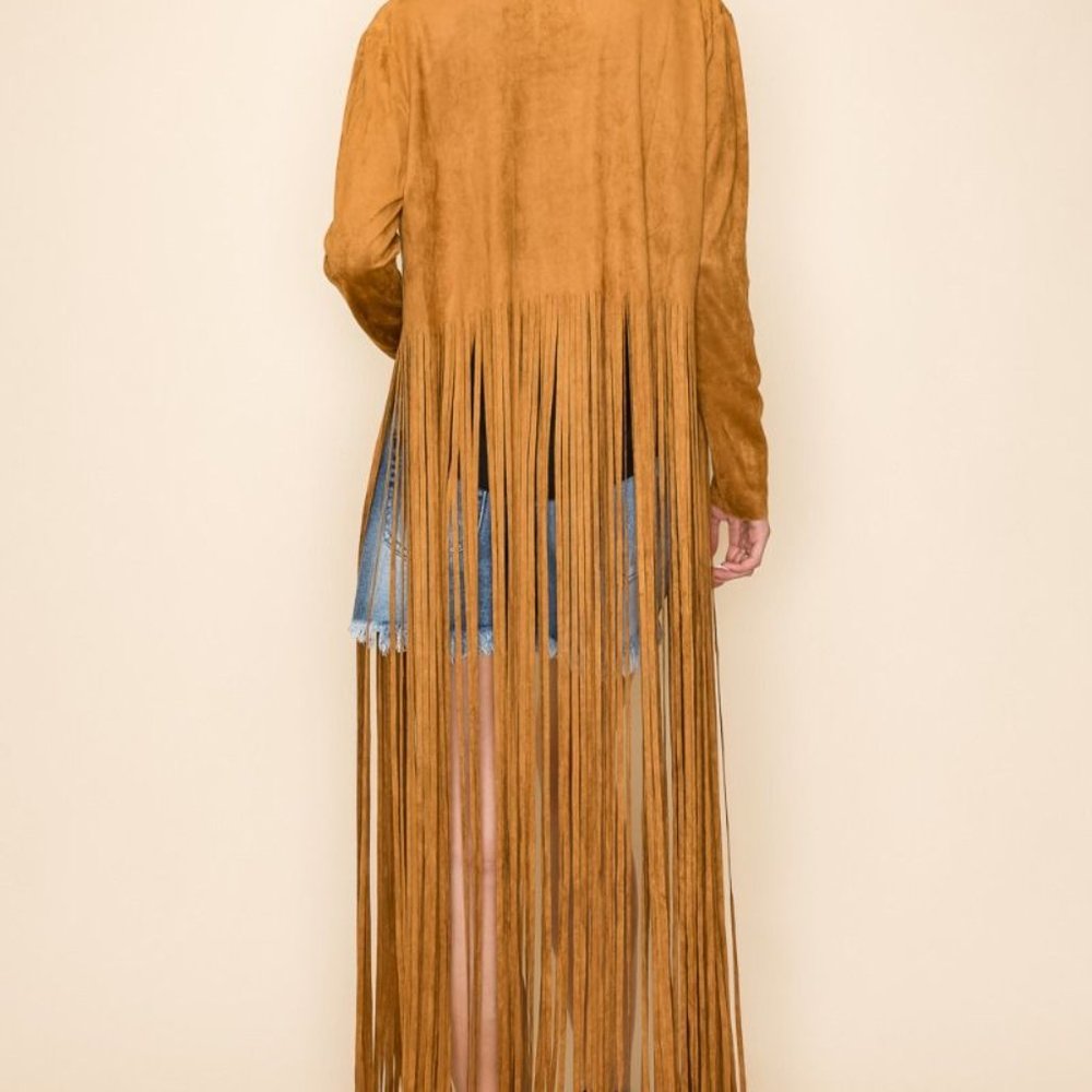 NEW VOCAL suede fringe DUSTER JACKET Woodstock Boho western rodeo cowgirl SM-3X - Picture 11 of 12